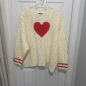 Lands' End Cream Sweater with Red Heart